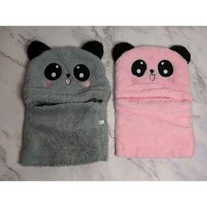 Gray & Pink  Panda-themed Hooded Neck Warmer For Kids   Set of 2‎ Size Medium